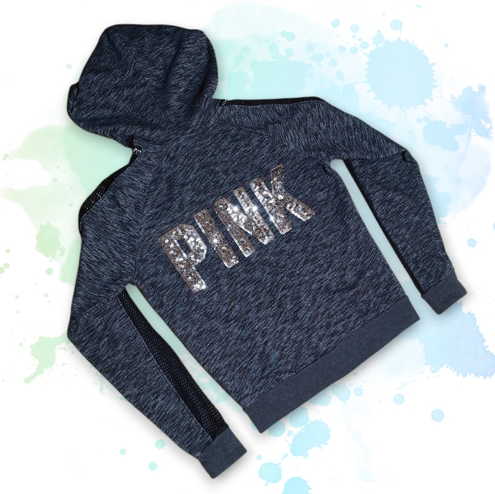 VICTORIA'S SECRET PINK Silver Sequin and Mesh Hoodie